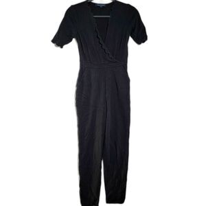 French Connection Black Jumpsuit Front Cross V Neck Short Sleeves Size 2